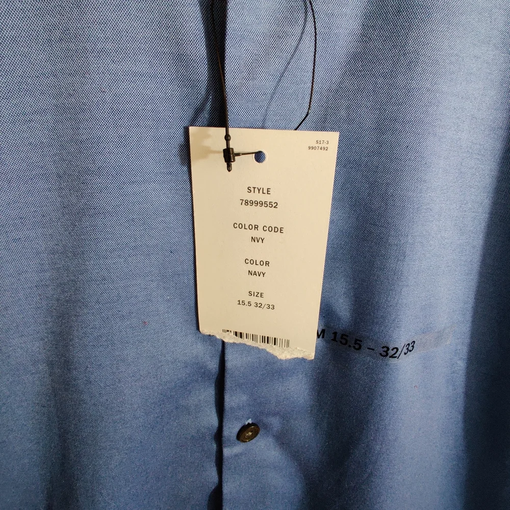 DKNY NWTs Men's Blue Slim Fit Full Button Up Long Sleeve Dress Shirt 15.5 32/33